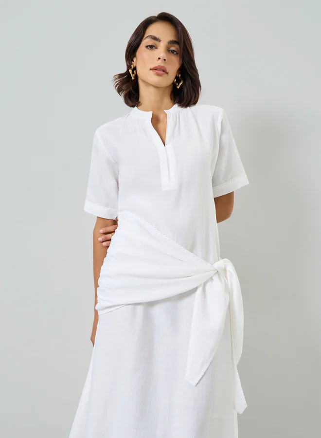 Maxim Creation Off White Wrap Tie-Waist Detail Midi Dress