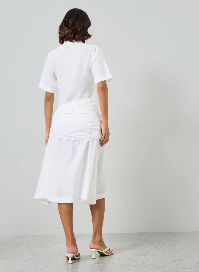 Maxim Creation White Off White Wrap Tie-Waist Detail Midi Dress for Women | Best Price UAE