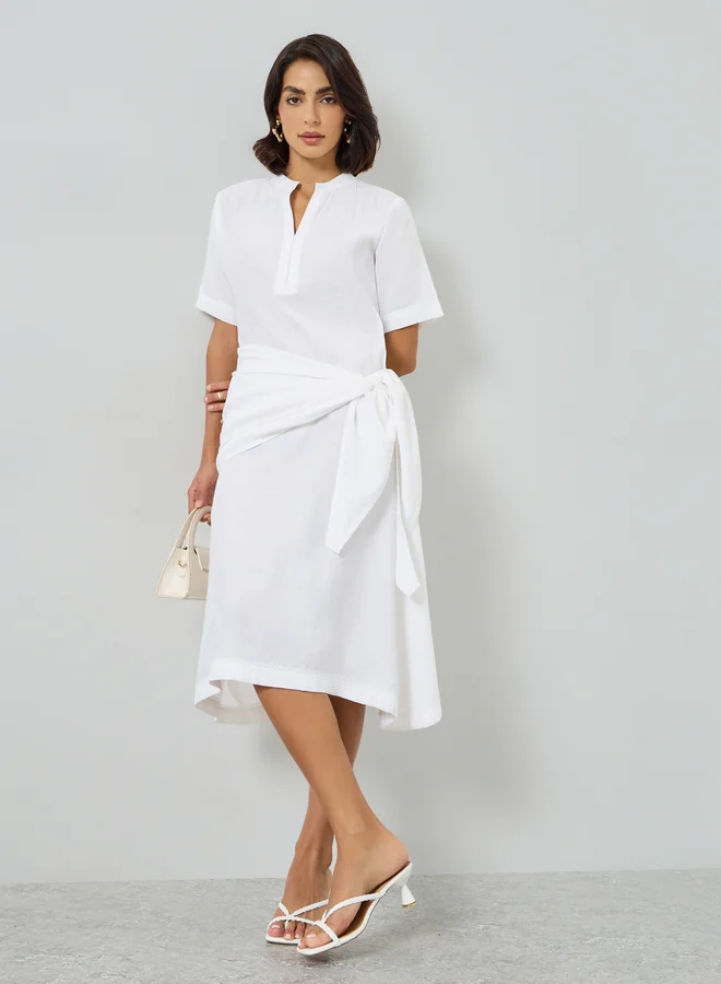Maxim Creation Off White Wrap Tie-Waist Detail Midi Dress