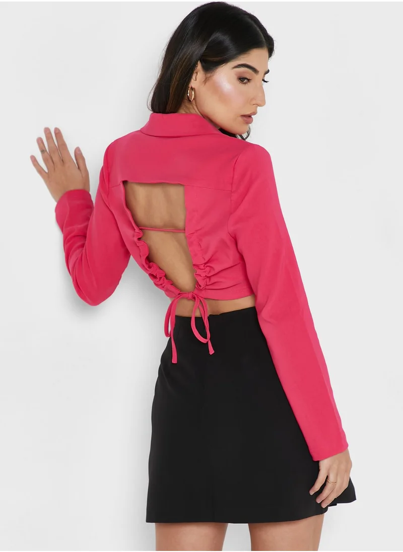 Miss Selfridge Collar Neck Detail Cropped Blazer