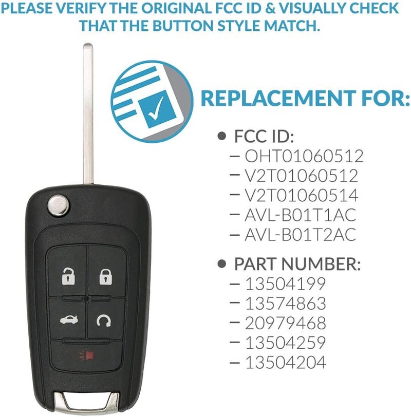 Keyless2Go New Keyless Remote 5 Button Flip Car Key Fob for Vehicles That Use FCC OHT01060512 (2 Pack) - Image 4