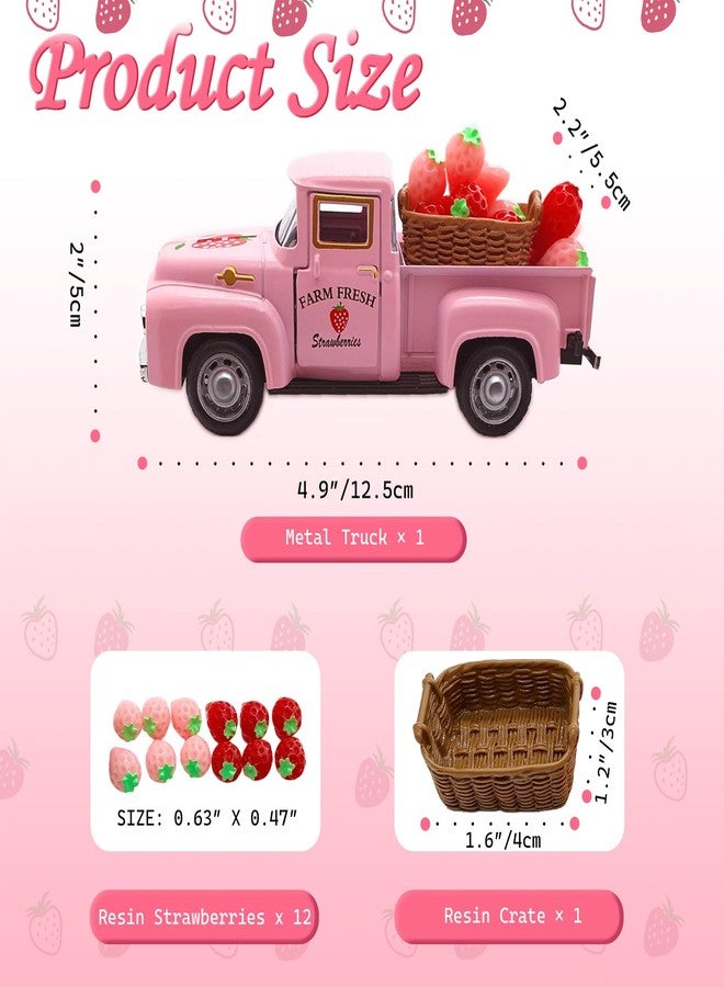 ديكور شاحنة مزرعة صغيرة عتيقة من YimiBloss مع فراولة، صينية معدنية مصبوبة على شكل مزرعة، هدية ديكور ربيعية سعيدة لطاولة المطبخ - Image 3