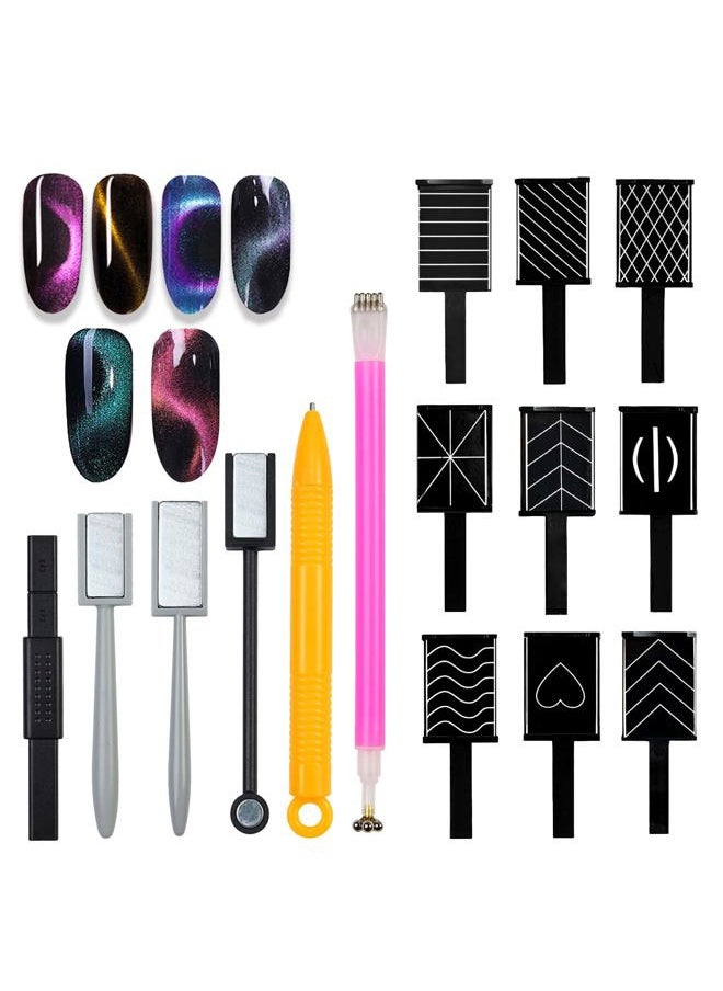PhantomSky - 15 Pcs Strong Nail Magnet Stick Nail Art DIY Cat Eye Gel Polish Cat Eye Magnet Tool Nail Art Magnet Stick Set Double-headed Magnet Wand Pattern Magnet Stick for 3D Cat Eye Effect - Image 1