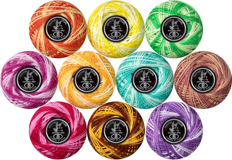 colored bird Crochet Thread 10 Balls Cardinal Size 8 for Crochet Hardanger Cross Stitch Needlepoint Hand Embroidery (Variegated Light Colors Series) - Image 1