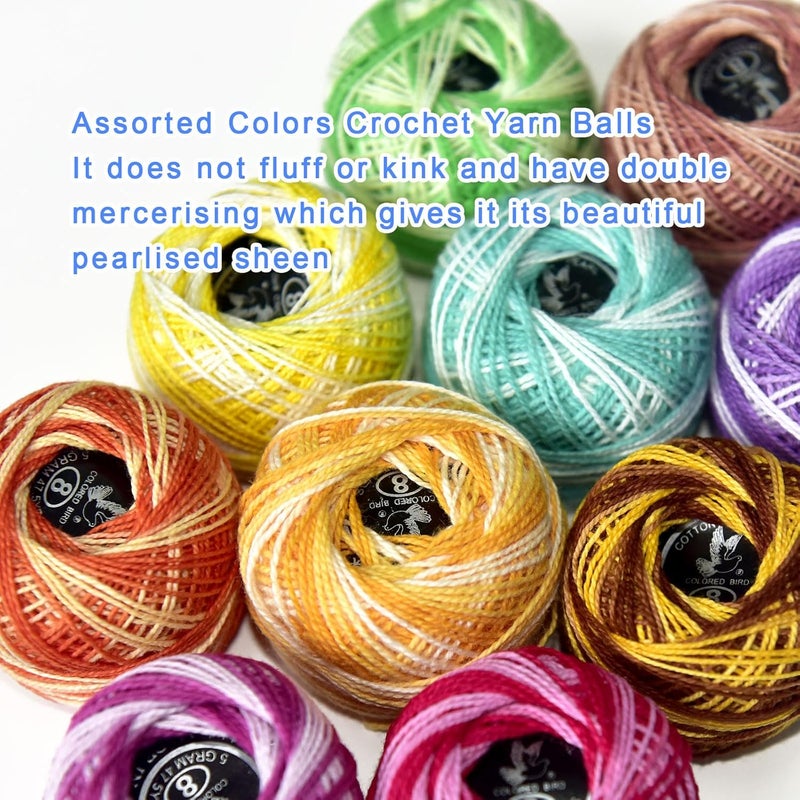 colored bird Crochet Thread 10 Balls Cardinal Size 8 for Crochet Hardanger Cross Stitch Needlepoint Hand Embroidery (Variegated Light Colors Series) - Image 4