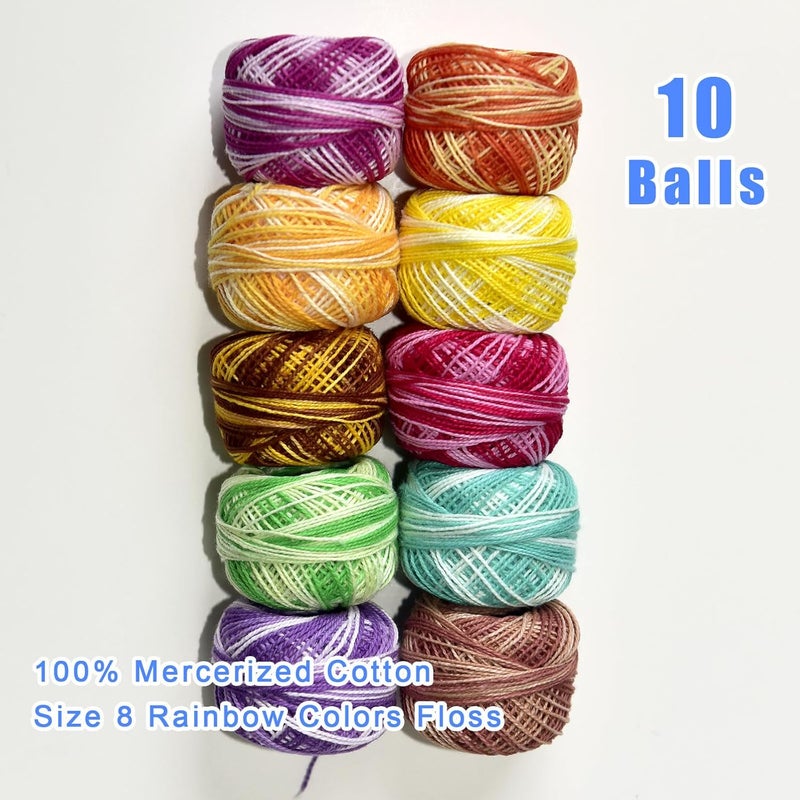 colored bird Crochet Thread 10 Balls Cardinal Size 8 for Crochet Hardanger Cross Stitch Needlepoint Hand Embroidery (Variegated Light Colors Series) - Image 2