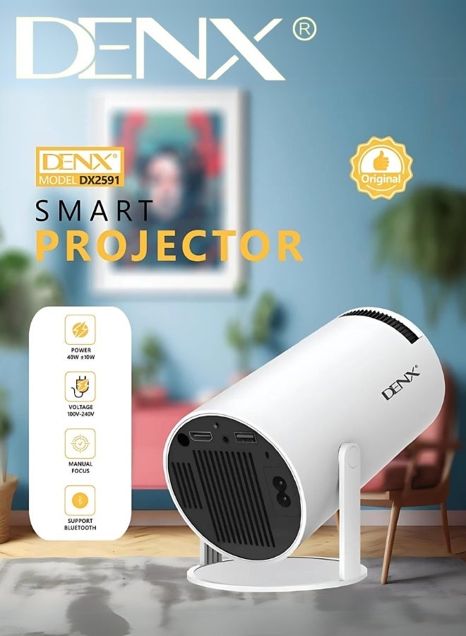 Denx DENX Smart Mini Portable Projector DX2591 – FHD 1080P, Built-in Wi-Fi, Android 11, 380° Rotation, Auto Horizontal Keystone Correction, 50,000h LED Life, 8GB ROM  - Image 2