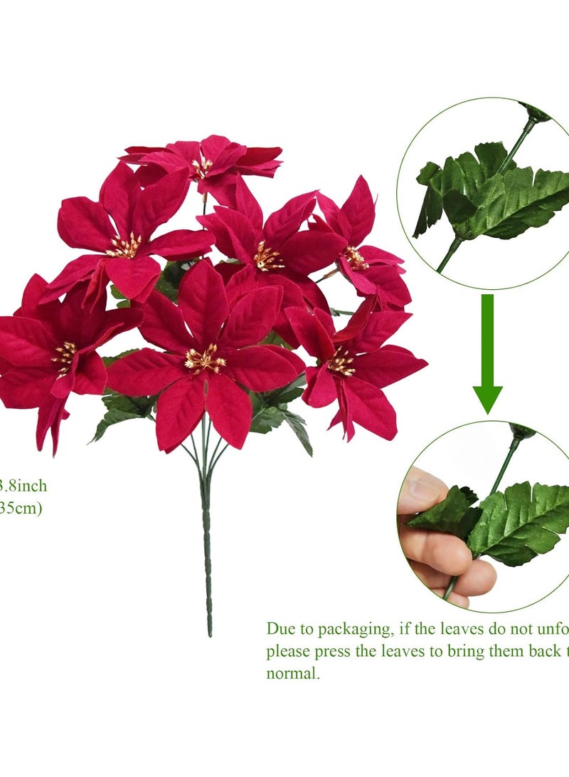 Kinisty Artificial Flowers Artificial Poinsettia Poinsettia 5 Pieces Red Artificial Flowers Christmas Bouquet Christmas Flower With 7 Heads For Christmas Decoration - Image 4