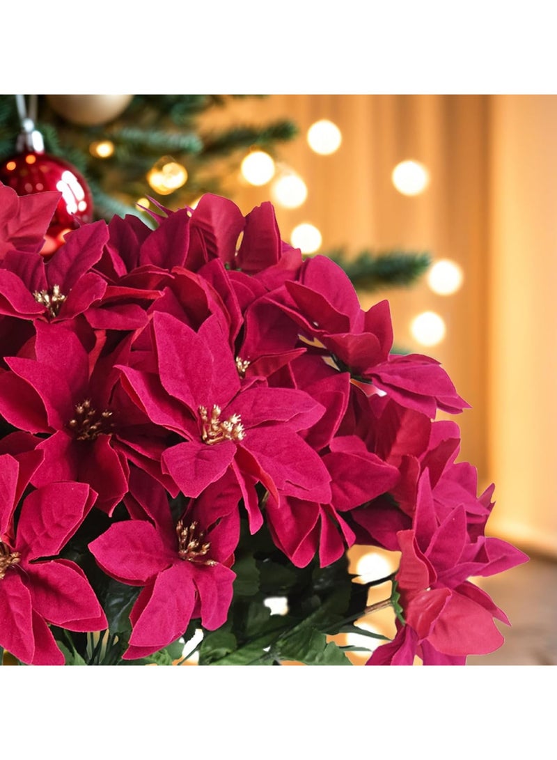 Kinisty Artificial Flowers Artificial Poinsettia Poinsettia 5 Pieces Red Artificial Flowers Christmas Bouquet Christmas Flower With 7 Heads For Christmas Decoration - Image 1