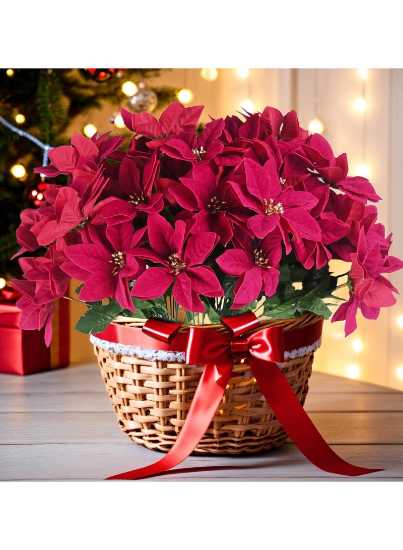 Kinisty Artificial Flowers Artificial Poinsettia Poinsettia 5 Pieces Red Artificial Flowers Christmas Bouquet Christmas Flower With 7 Heads For Christmas Decoration - Image 3