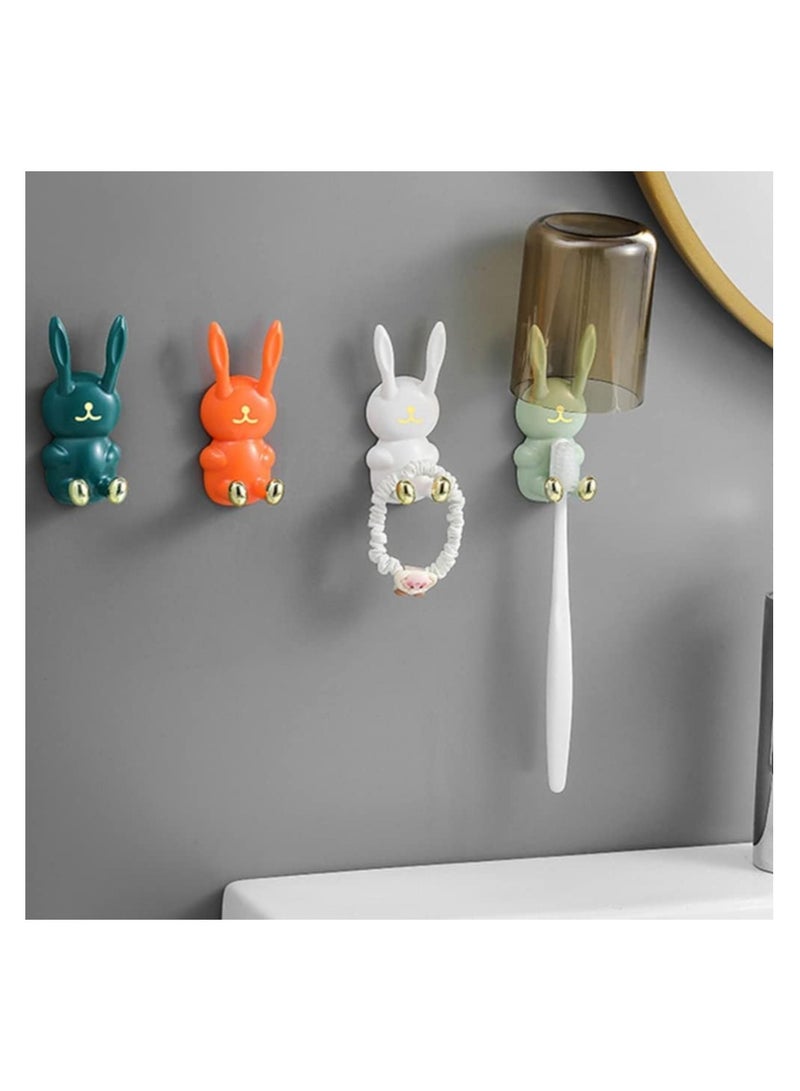 KASTWAVE Animal Toothbrush Holder, Multi-Purpose Hooks Wash Cup Toothbrush, Waterproof Self Adhesive Rabbit Wall Hook Shower Hook Towel Hanger Razor Holder, 4 Pcs - Image 2