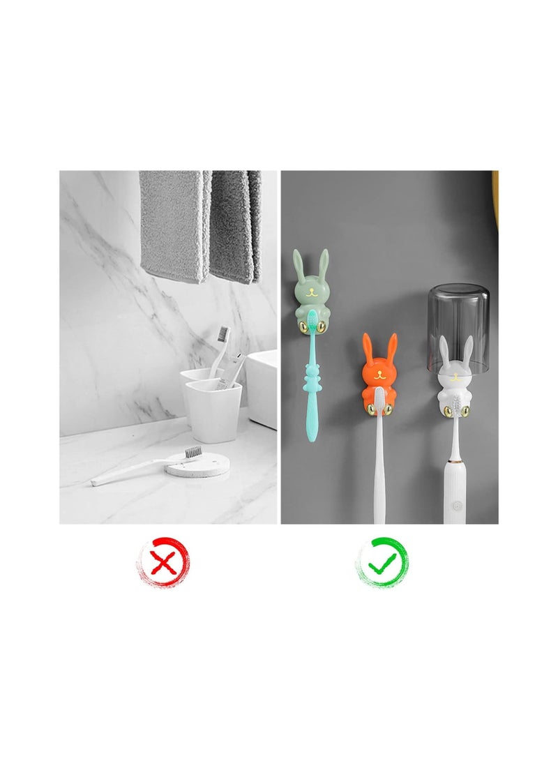 KASTWAVE Animal Toothbrush Holder, Multi-Purpose Hooks Wash Cup Toothbrush, Waterproof Self Adhesive Rabbit Wall Hook Shower Hook Towel Hanger Razor Holder, 4 Pcs - Image 3