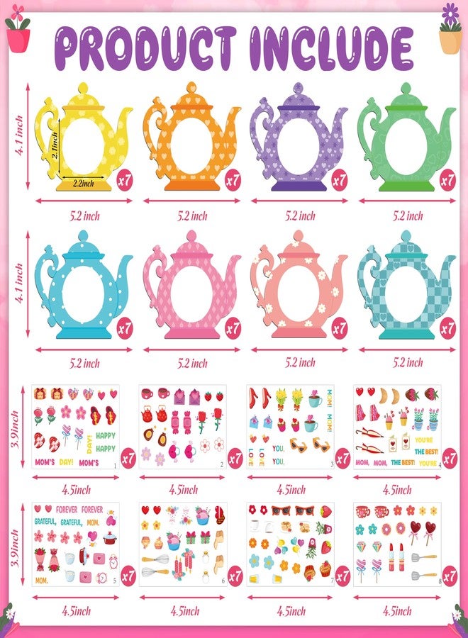 80UncleKimby 56 Packs Mothers Day Crafts for Kids Classroom - Bulk DIY Teapot Picture Frame Paper Kits for Gifts, Tea Party Favors - Image 4