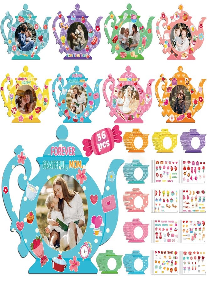 80UncleKimby 56 Packs Mothers Day Crafts for Kids Classroom - Bulk DIY Teapot Picture Frame Paper Kits for Gifts, Tea Party Favors - Image 1