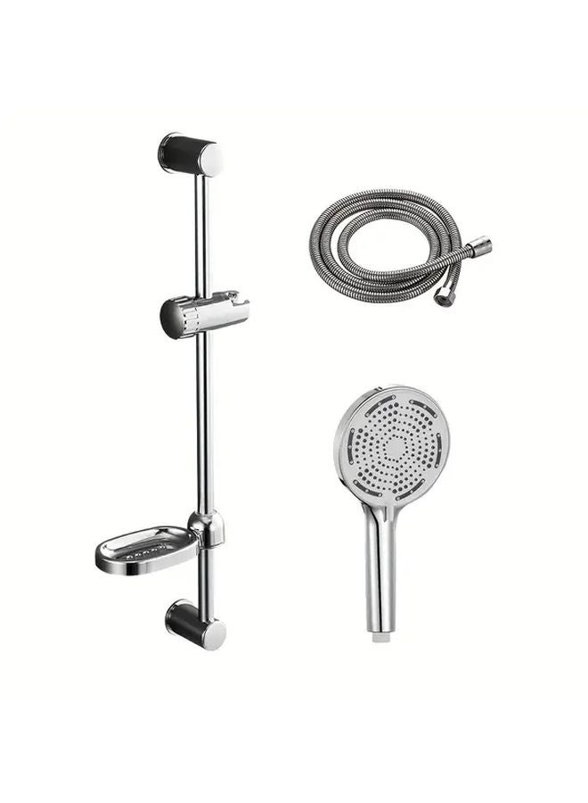 Silvery Adjustable Stainless Steel Shower Riser Rail With Handheld Holder - Image 5