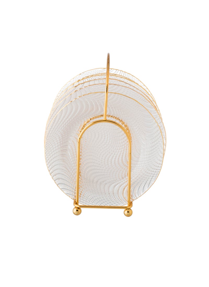 REFAN A Set Of 6 Glass Dessert Plates With A Metal Stand, The Plate Gold
Round Size Is 15 Cm  - Image 3