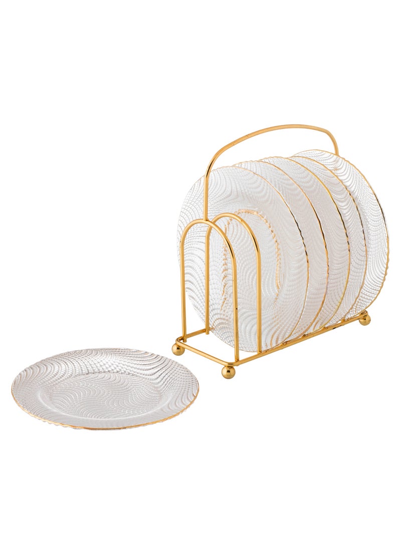 REFAN A Set Of 6 Glass Dessert Plates With A Metal Stand, The Plate Gold
Round Size Is 15 Cm  - Image 2