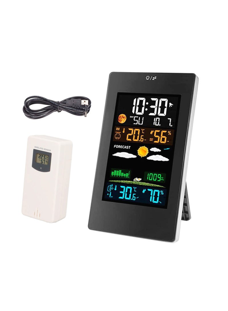 SYOSI Weather Station Clock, Wireless Indoor Outdoor Thermometer, Indoor Outdoor Weather Forecaster With Digital Thermometer Hygrometer With Alarm And Sensor, Monitoring Air Pressure - Image 1