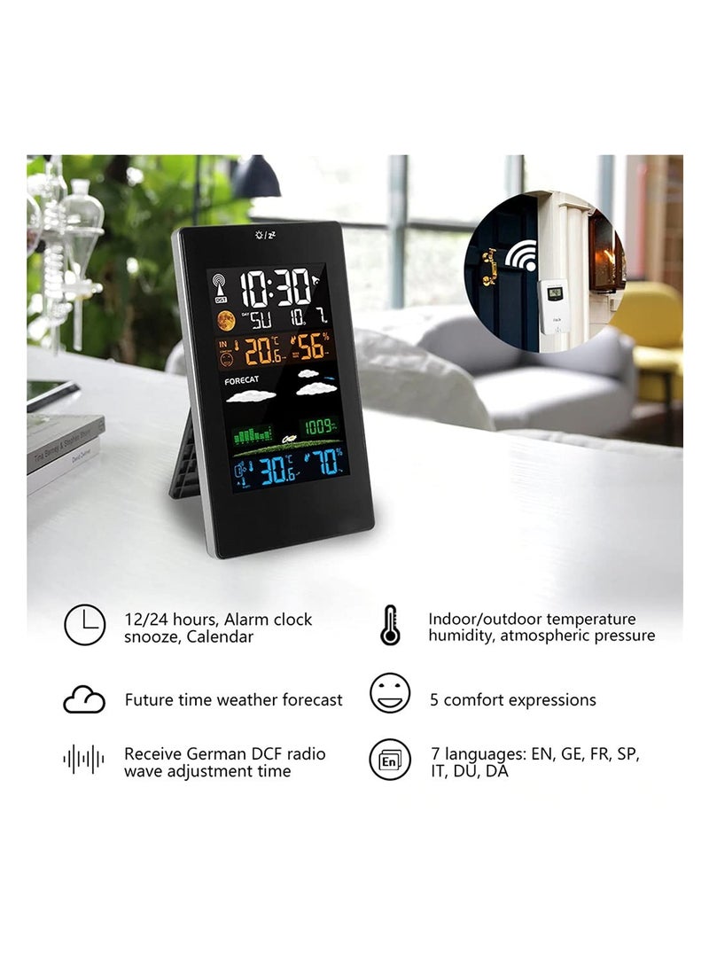 SYOSI Weather Station Clock, Wireless Indoor Outdoor Thermometer, Indoor Outdoor Weather Forecaster With Digital Thermometer Hygrometer With Alarm And Sensor, Monitoring Air Pressure - Image 3