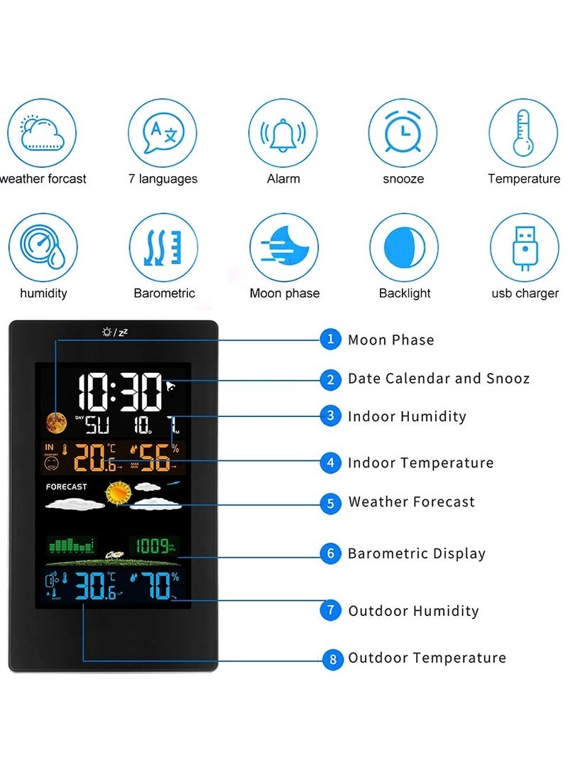 SYOSI Weather Station Clock, Wireless Indoor Outdoor Thermometer, Indoor Outdoor Weather Forecaster With Digital Thermometer Hygrometer With Alarm And Sensor, Monitoring Air Pressure - Image 4