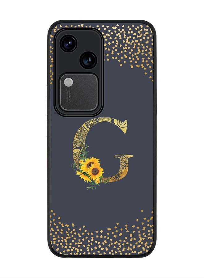 Stylizedd Rugged Black edge case for Vivo V30 5G, Flexible Cover -  Custom Monogram Initial Letter Mandala Floral Pattern Alphabet - G  (Grey ) - Image 1