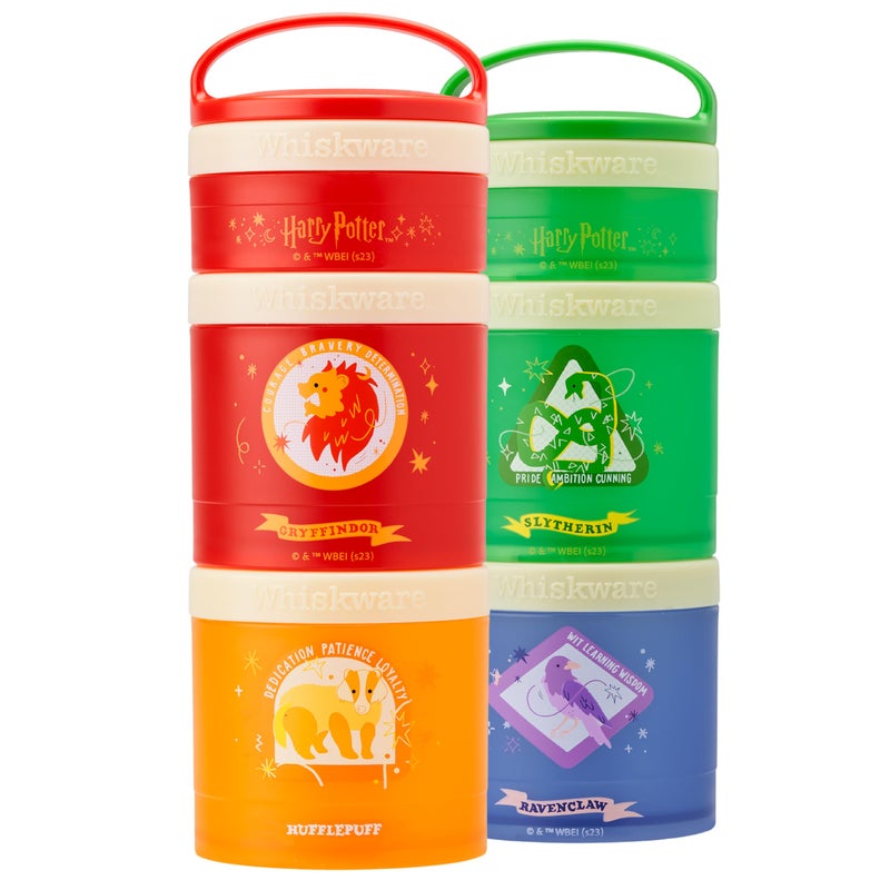 Whiskware Harry Potter Stackable Snack Containers for Kids and Toddlers, 3 Stackable Snack Cups for School and Travel, House Set, (Pack of 2) - Image 1
