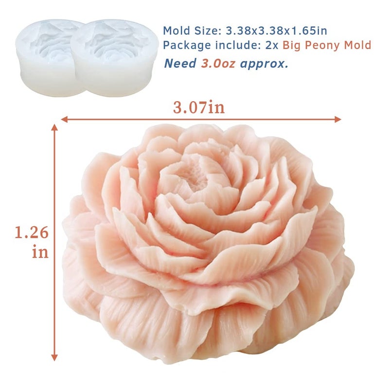 Wehous 2PCS Peony Flower Silicone Soap Molds 3D Resin Candle Molds Flower Fondant Silicone Mold for Handmade Cake Decoration Cupcake Jelly Candy Chocolate Epoxy Casting Resin Craft - Image 3