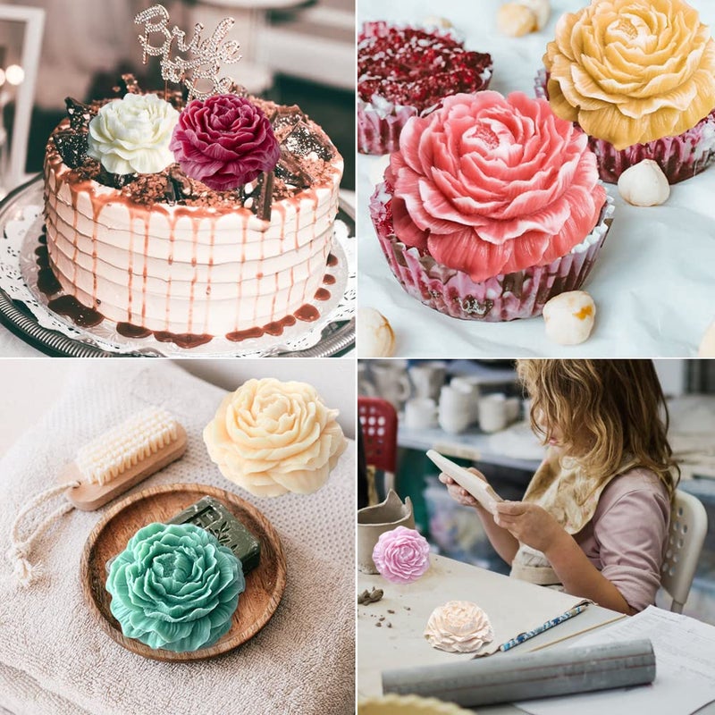 Wehous 2PCS Peony Flower Silicone Soap Molds 3D Resin Candle Molds Flower Fondant Silicone Mold for Handmade Cake Decoration Cupcake Jelly Candy Chocolate Epoxy Casting Resin Craft - Image 5