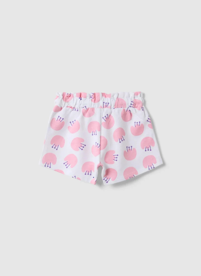 او في اس OVS White Cotton Shorts For Girls, Regular Fit With Prints