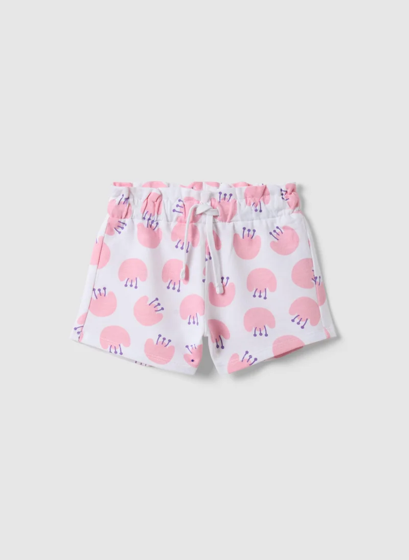 او في اس OVS White Cotton Shorts For Girls, Regular Fit With Prints
