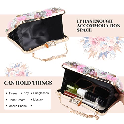 Fecialy Women's Floral Evening Handbags Colorful Rhinestone Clutch Purses Floral Bride Wedding Handbag Chain Shoulder Bag - Image 4