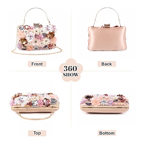 Fecialy Women's Floral Evening Handbags Colorful Rhinestone Clutch Purses Floral Bride Wedding Handbag Chain Shoulder Bag - Image 2
