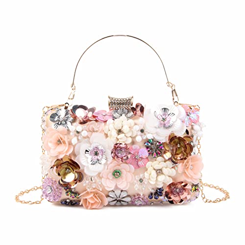 Fecialy Women's Floral Evening Handbags Colorful Rhinestone Clutch Purses Floral Bride Wedding Handbag Chain Shoulder Bag - Image 1