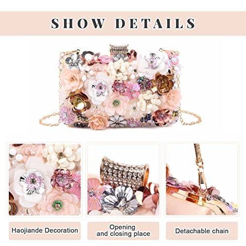 Fecialy Women's Floral Evening Handbags Colorful Rhinestone Clutch Purses Floral Bride Wedding Handbag Chain Shoulder Bag - Image 3