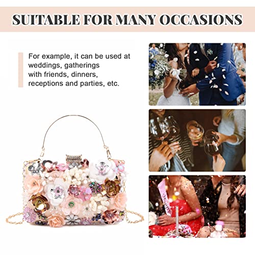 Fecialy Women's Floral Evening Handbags Colorful Rhinestone Clutch Purses Floral Bride Wedding Handbag Chain Shoulder Bag - Image 5