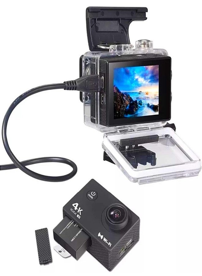 كاميرا KTG فائقة الوضوح بدقة 4K و30 إطارًا في الثانية مع مجموعة ملحقات، مزودة بتقنية واي فاي، وعدسة بزاوية واسعة 170 درجة، ومقاومة للماء حتى عمق 98 قدمًا، ومناسبة لتصوير الفيديوهات على يوتيوب، وخوذة دراجة، وسهلة الاستخدام وآمنة (أسود). - Image 3
