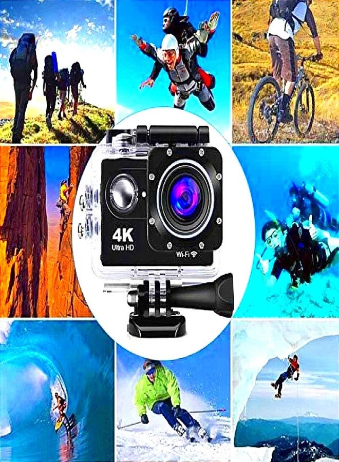 كاميرا KTG فائقة الوضوح بدقة 4K و30 إطارًا في الثانية مع مجموعة ملحقات، مزودة بتقنية واي فاي، وعدسة بزاوية واسعة 170 درجة، ومقاومة للماء حتى عمق 98 قدمًا، ومناسبة لتصوير الفيديوهات على يوتيوب، وخوذة دراجة، وسهلة الاستخدام وآمنة (أسود). - Image 4