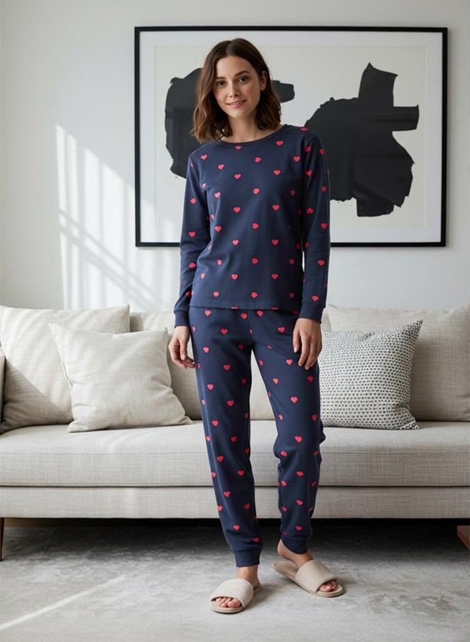 trendyol Pajama Set - Blue - Heart - Image 1