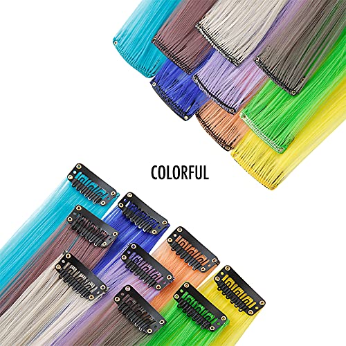 Onas 12PCS Colored Light pink Hair Extensions Straight Multicolor Clip in Hair Extensions Colorful 20 Inch Rainbow Hair Extensions for Kids Women's Gifts Halloween Christmas Party Highlights (12pcs Pink) - Image 5