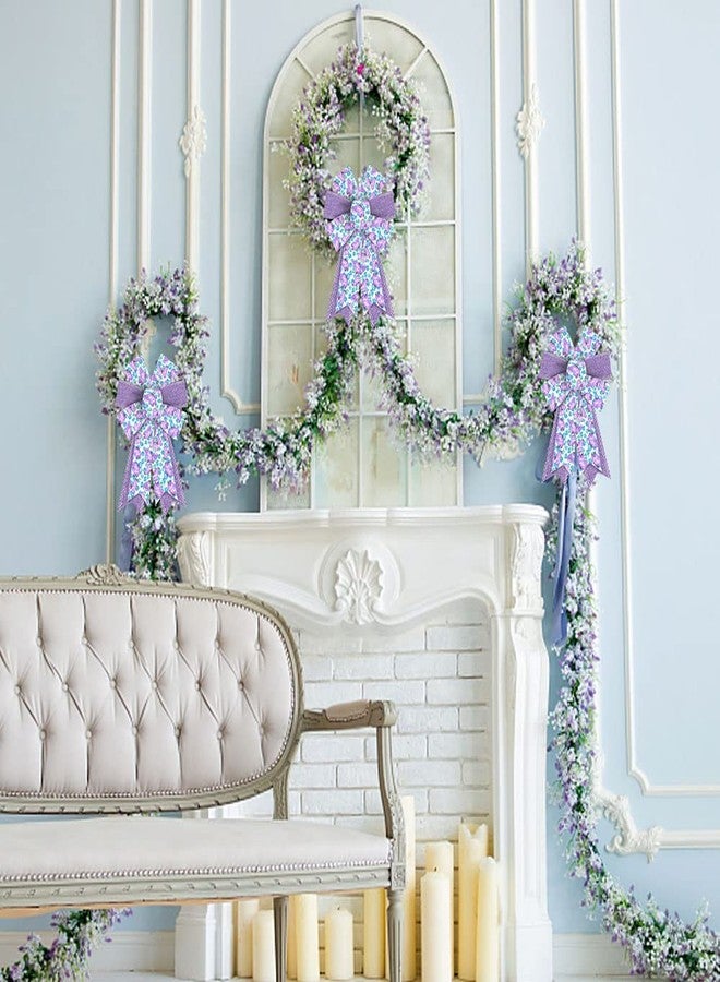 Hying 2 Pieces Spring Flowers Bows for Wreath, Spring Holiday Wreath Bows Purple Burlap Bows Floral Butterfly Gift Bows Farmhouse Craft Bows for Front Door Spring Birthday Party Decorations Supplies - Image 4