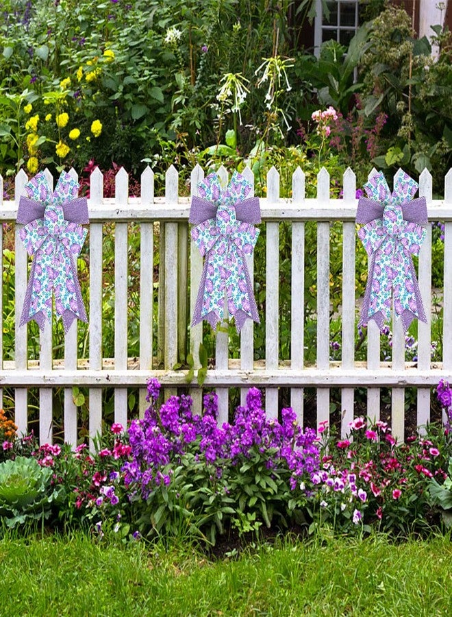 Hying 2 Pieces Spring Flowers Bows for Wreath, Spring Holiday Wreath Bows Purple Burlap Bows Floral Butterfly Gift Bows Farmhouse Craft Bows for Front Door Spring Birthday Party Decorations Supplies - Image 5