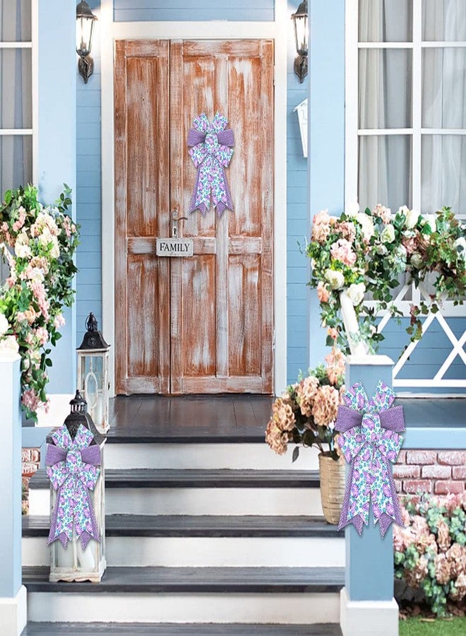 Hying 2 Pieces Spring Flowers Bows for Wreath, Spring Holiday Wreath Bows Purple Burlap Bows Floral Butterfly Gift Bows Farmhouse Craft Bows for Front Door Spring Birthday Party Decorations Supplies - Image 3