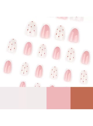24PCS Press On False Nails, Almond-Shaped Polka Dot Manicure With Minimalist French Tips In White Wearable Artificial Nails, Acrylic Nails With Glue Kit. - view 2