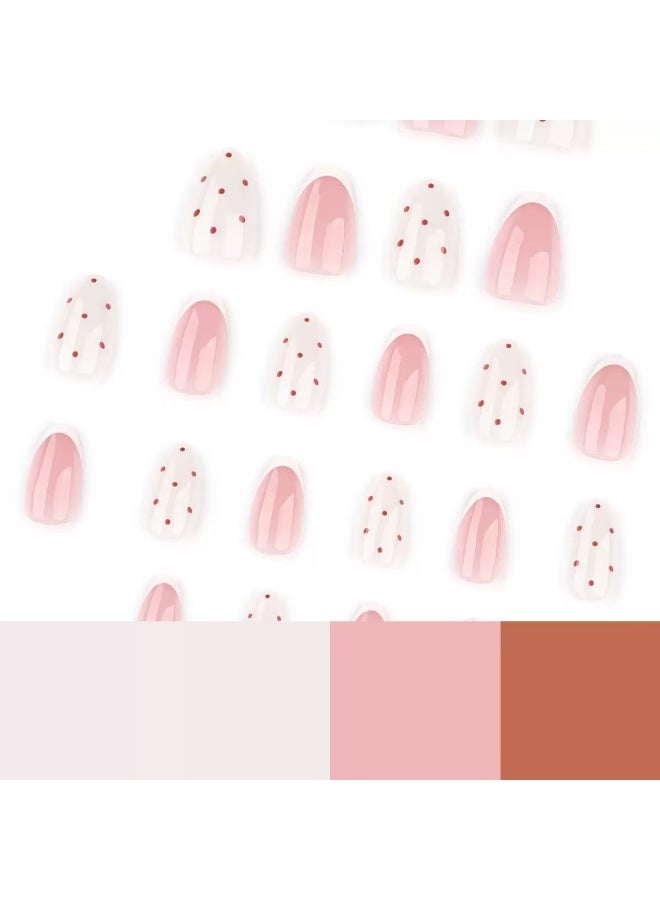 جوسكوين 24 قطعة من الأظافر الصناعية، أظافر لوزية الشكل بنقشة منقطة مع أطراف فرنسية بسيطة باللون الأبيض، أظافر صناعية قابلة للارتداء، أظافر أكريليك مع مجموعة لاصقة. - Image 2