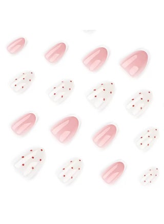 24PCS Press On False Nails, Almond-Shaped Polka Dot Manicure With Minimalist French Tips In White Wearable Artificial Nails, Acrylic Nails With Glue Kit. - view 3