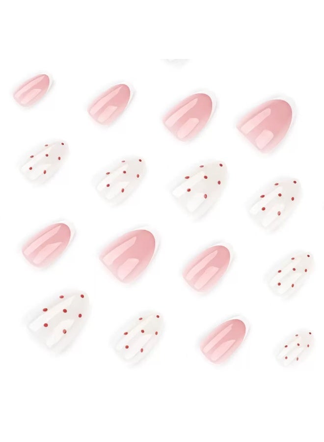 جوسكوين 24 قطعة من الأظافر الصناعية، أظافر لوزية الشكل بنقشة منقطة مع أطراف فرنسية بسيطة باللون الأبيض، أظافر صناعية قابلة للارتداء، أظافر أكريليك مع مجموعة لاصقة. - Image 3