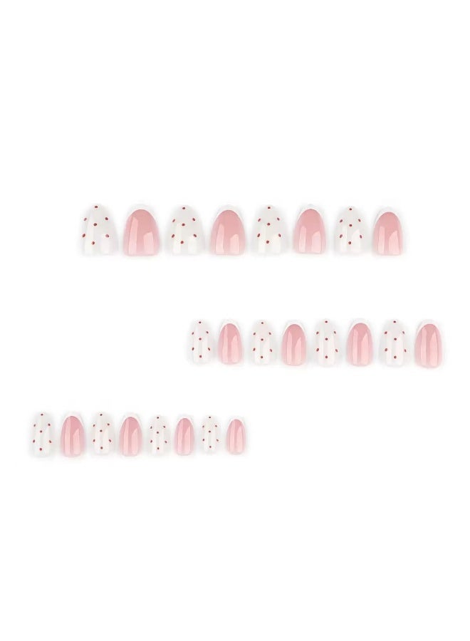 جوسكوين 24 قطعة من الأظافر الصناعية، أظافر لوزية الشكل بنقشة منقطة مع أطراف فرنسية بسيطة باللون الأبيض، أظافر صناعية قابلة للارتداء، أظافر أكريليك مع مجموعة لاصقة. - Image 5