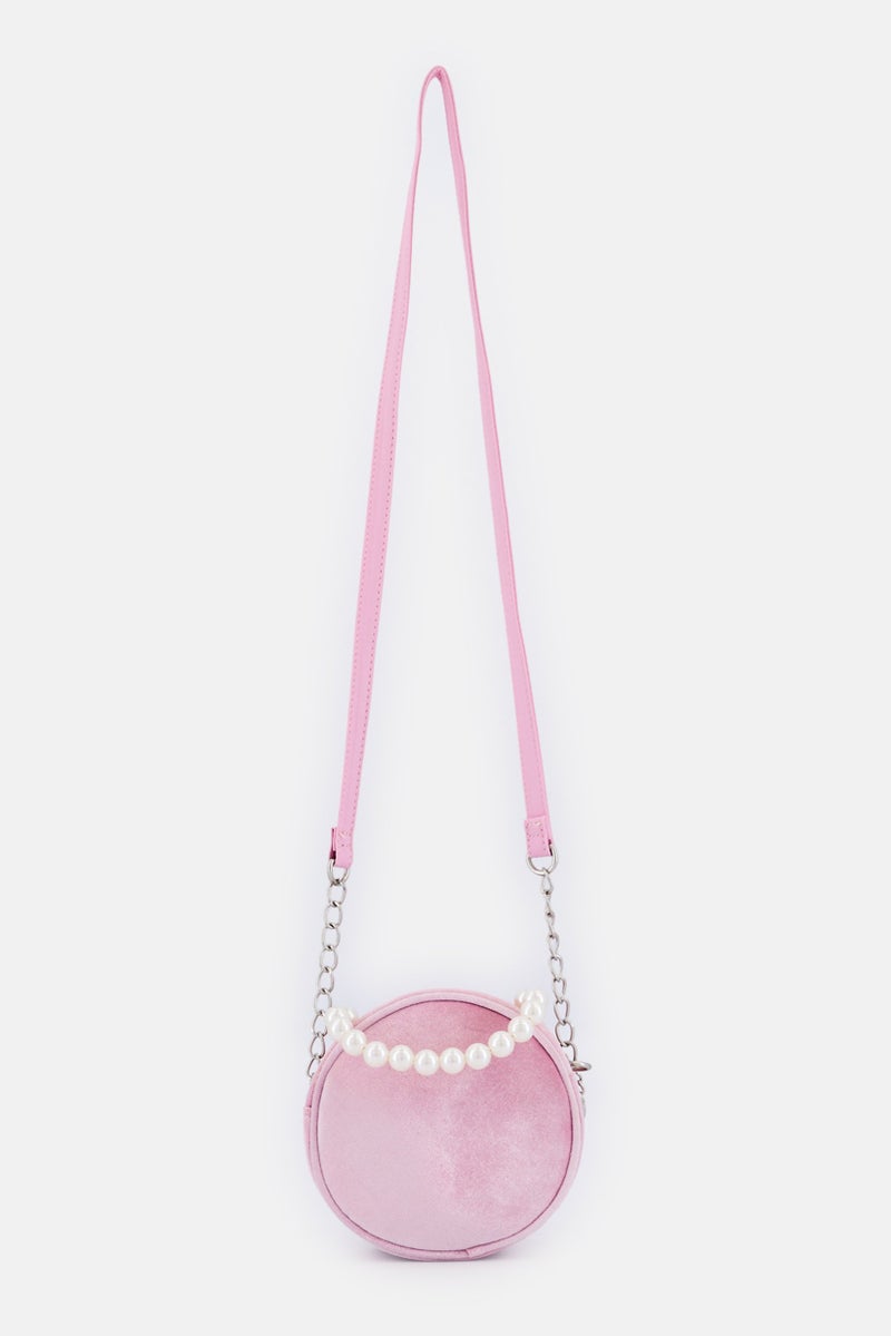 Miss Gwen's OMG Kids Girl  Velvet Pearl Handle Cross Body Bag, Pink - Image 3