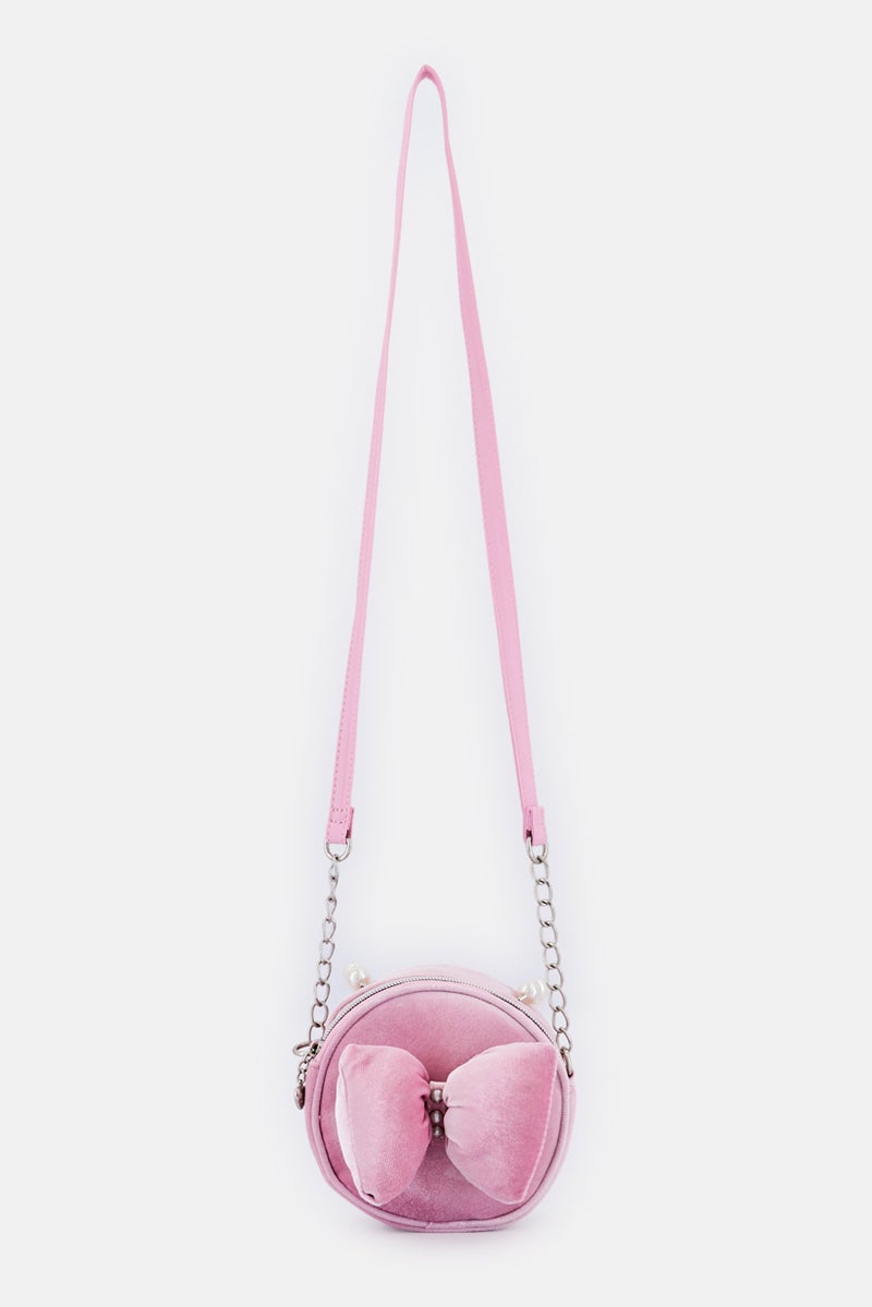 Miss Gwen's OMG Kids Girl  Velvet Pearl Handle Cross Body Bag, Pink - Image 1