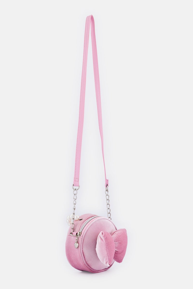 Miss Gwen's OMG Kids Girl  Velvet Pearl Handle Cross Body Bag, Pink - Image 2